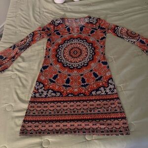 Women's Red & Navy Printed Midi Dress